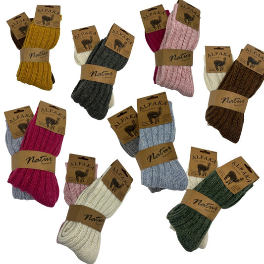 2 Paar Alpaka Socken Damen Wollsocken Schafswolle dick gestrickt Strümpfe